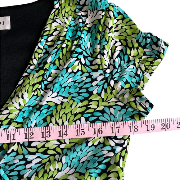 Studio I Green and Blue Leaf Print Cap Sleeve Dress Spring Office Flowy Sz 16 - Picture 7 of 11